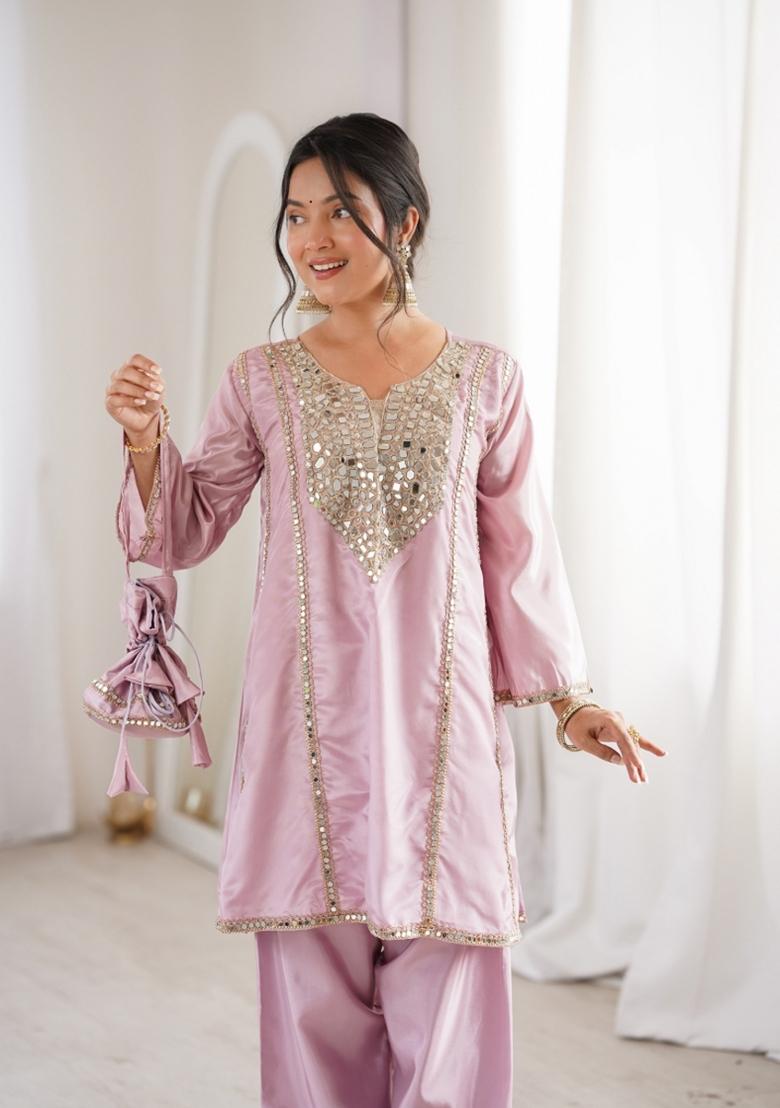 Pink Embroidered H O Fabric Anarkali Set - Indya