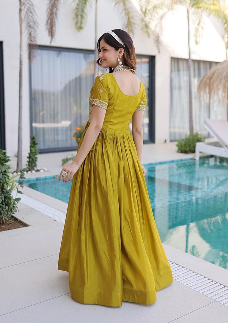 Mehendi Embroidered H O Fabric Anarkali - Indya