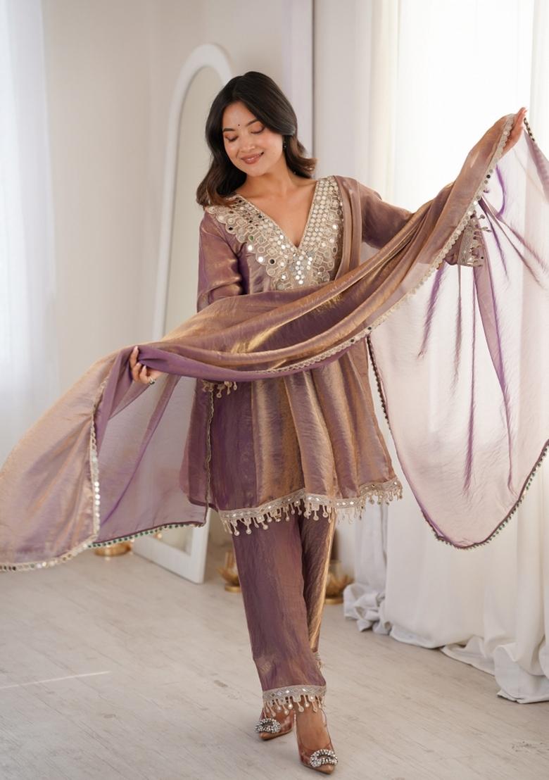 Purple Embroidered Fendi Anarkali Set - Indya