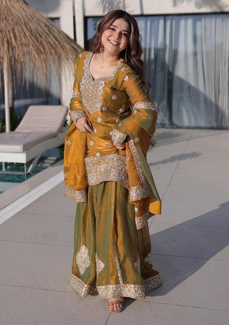 Brown Embroidered Fendi Anarkali Set - Indya