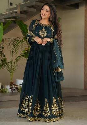 Rama Embroidered Georgette Anarkali Set
