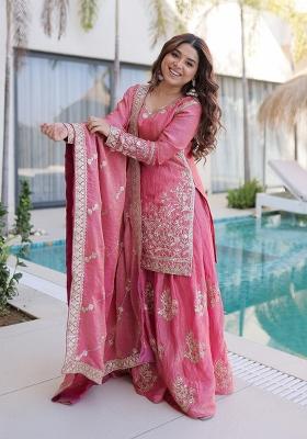 Pink Embroidered Fendi Anarkali Set
