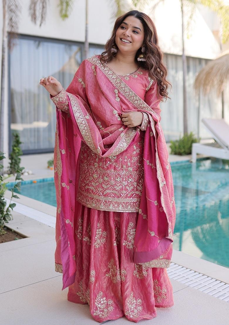 Pink Embroidered Fendi Anarkali Set - Indya