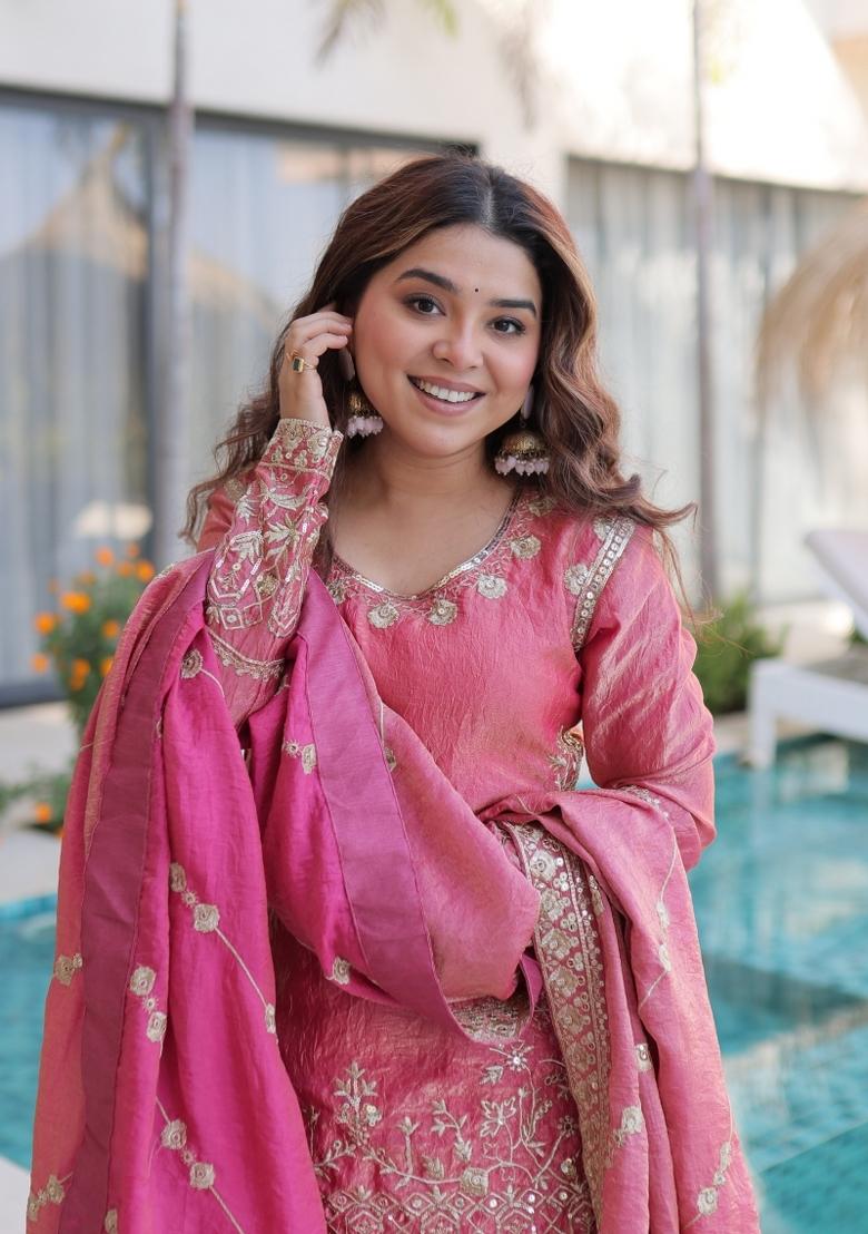 Pink Embroidered Fendi Anarkali Set - Indya