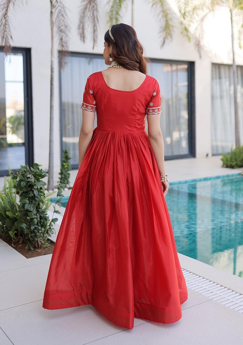 Orange Embroidered H O Fabric Anarkali - Indya
