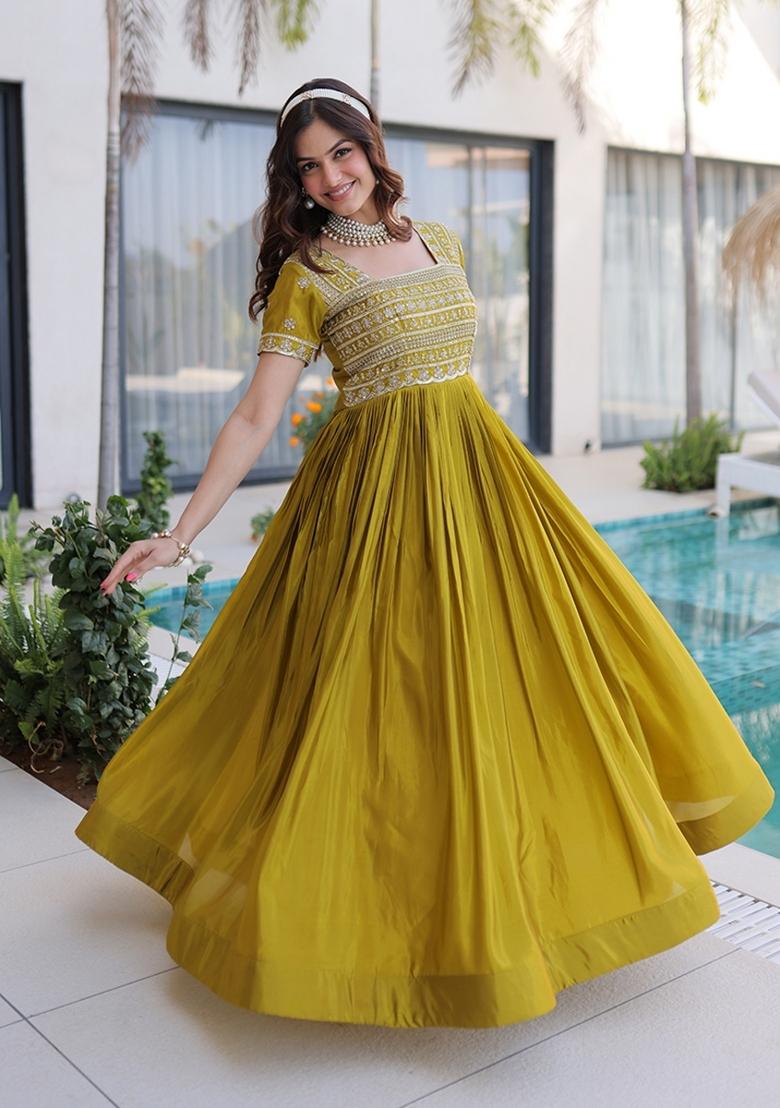 Mehendi Embroidered H O Fabric Anarkali - Indya