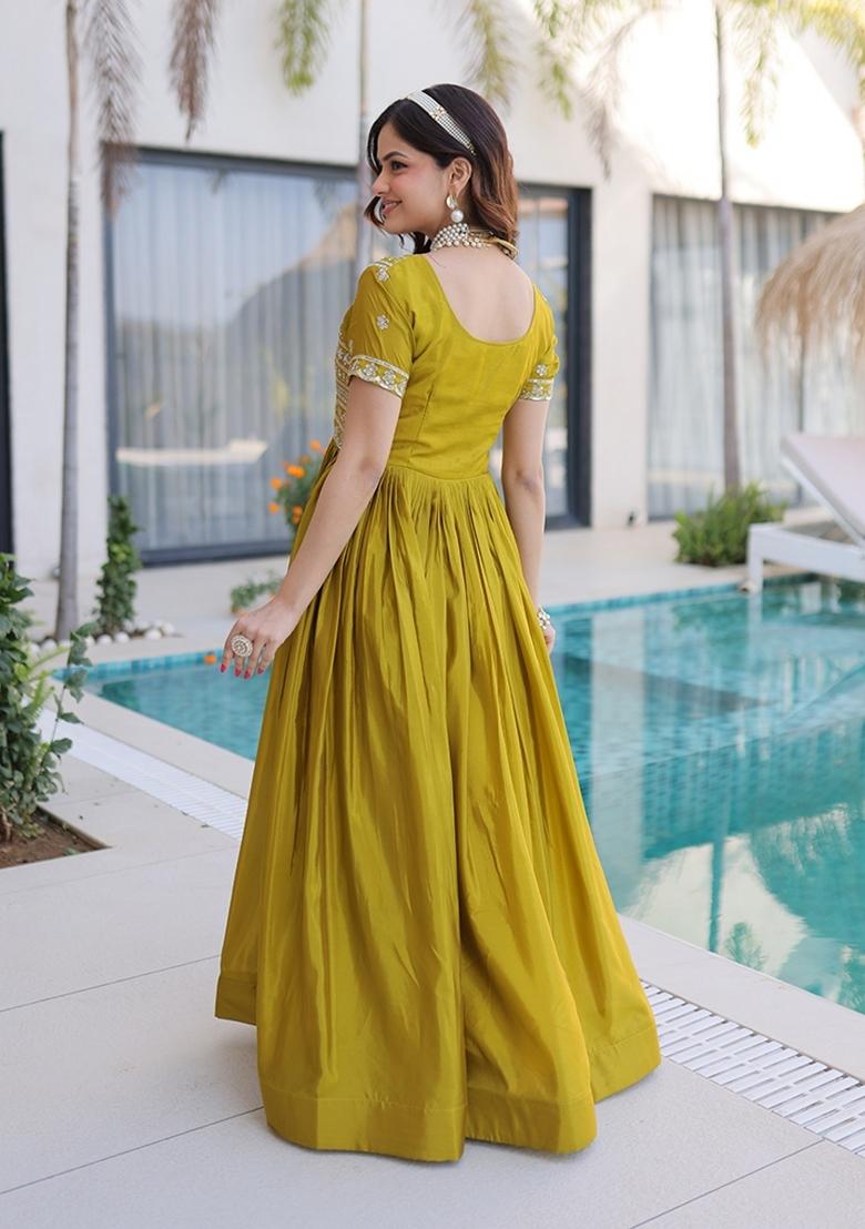 Mehendi Embroidered H O Fabric Anarkali - Indya