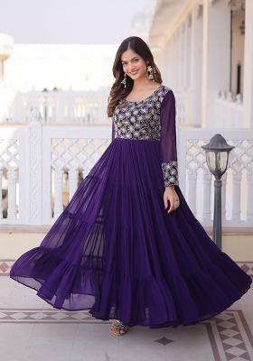 Purple Embroidered Faux Blooming Anarkali