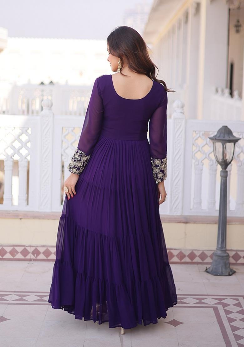 Purple Embroidered Faux Blooming Anarkali - Indya