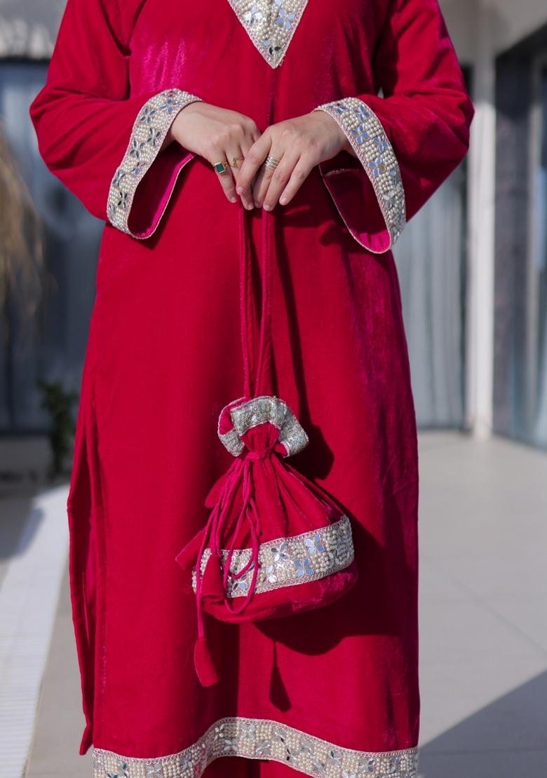 Pink Embroidered Velvet Anarkali Set - Indya