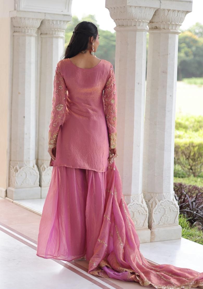 Pink Embroidered Fendi Anarkali Set - Indya