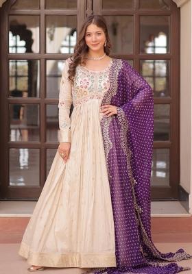Purple Embroidered Cosmos Anarkali With Dupatta