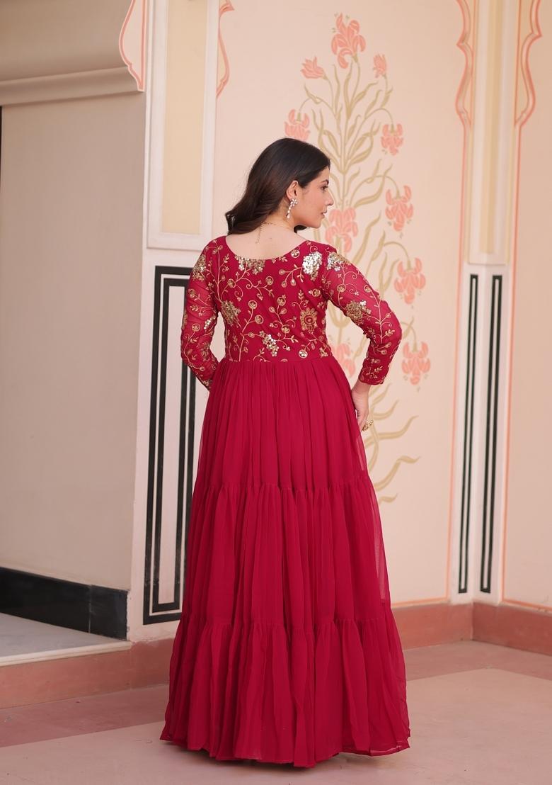 Pink Embroidered Faux Blooming Anarkali - Indya