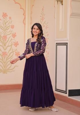 Purple Embroidered Faux Blooming Anarkali