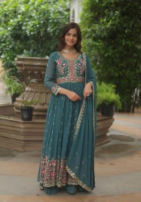 Rama Embroidered Georgette Anarkali Set