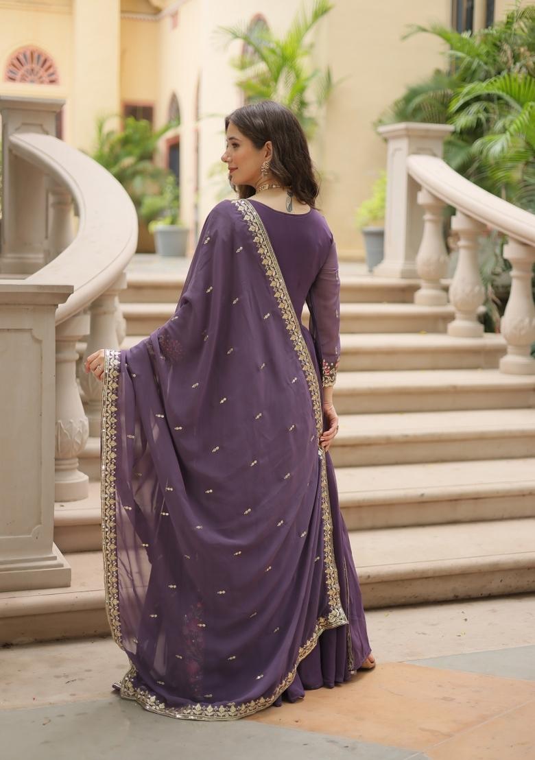 Onion Embroidered Georgette Anarkali Set - Indya