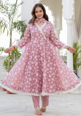 Pink Printed Organza Kurta Set