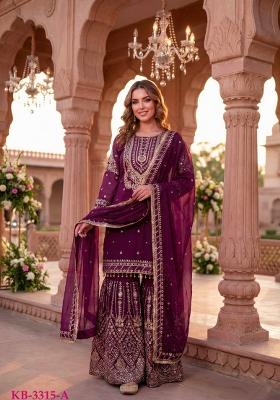 Purple Embroidered Chinon Kurta Set