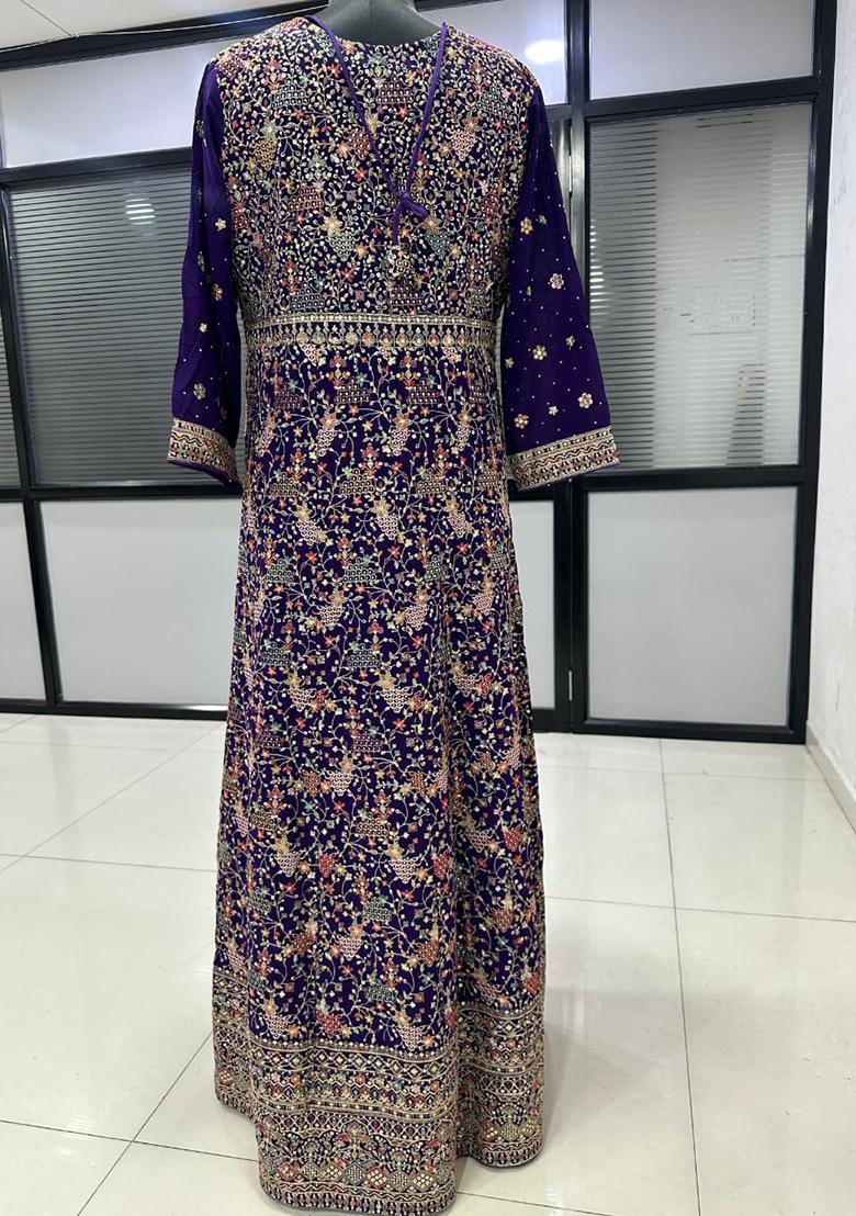 Violet Embroidered Georgette Anarkali With Dupatta - Indya