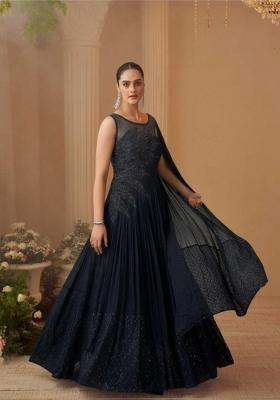 Black Embroidered Silk Blend Anarkali