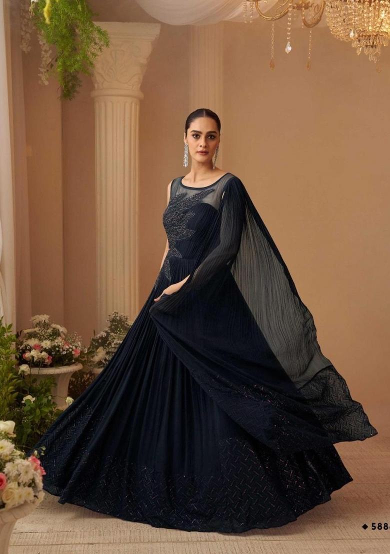 Black Embroidered Silk Blend Anarkali - Indya