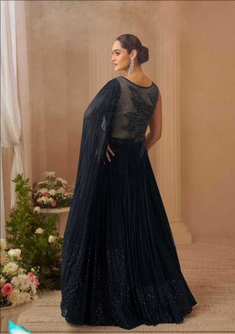 Black Embroidered Silk Blend Anarkali - Indya