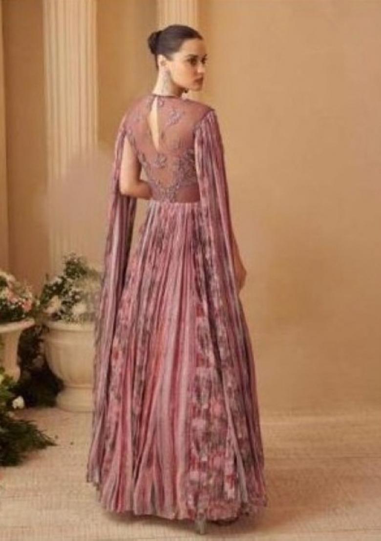 Pink Embroidered Silk Blend Anarkali - Indya