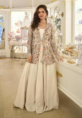 Off White Embroidered Silk Blend Kurta Set