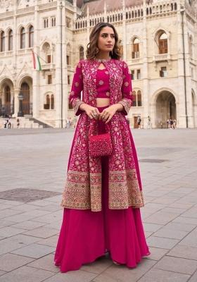 Magenta Embroidered Georgette Kurta Set