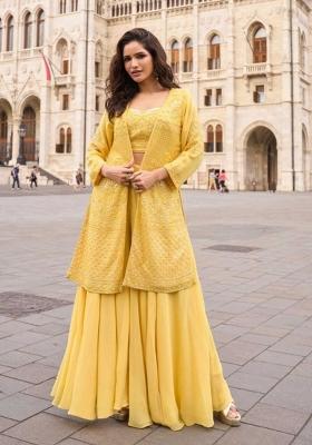 Yellow Embroidered Georgette Kurta Set