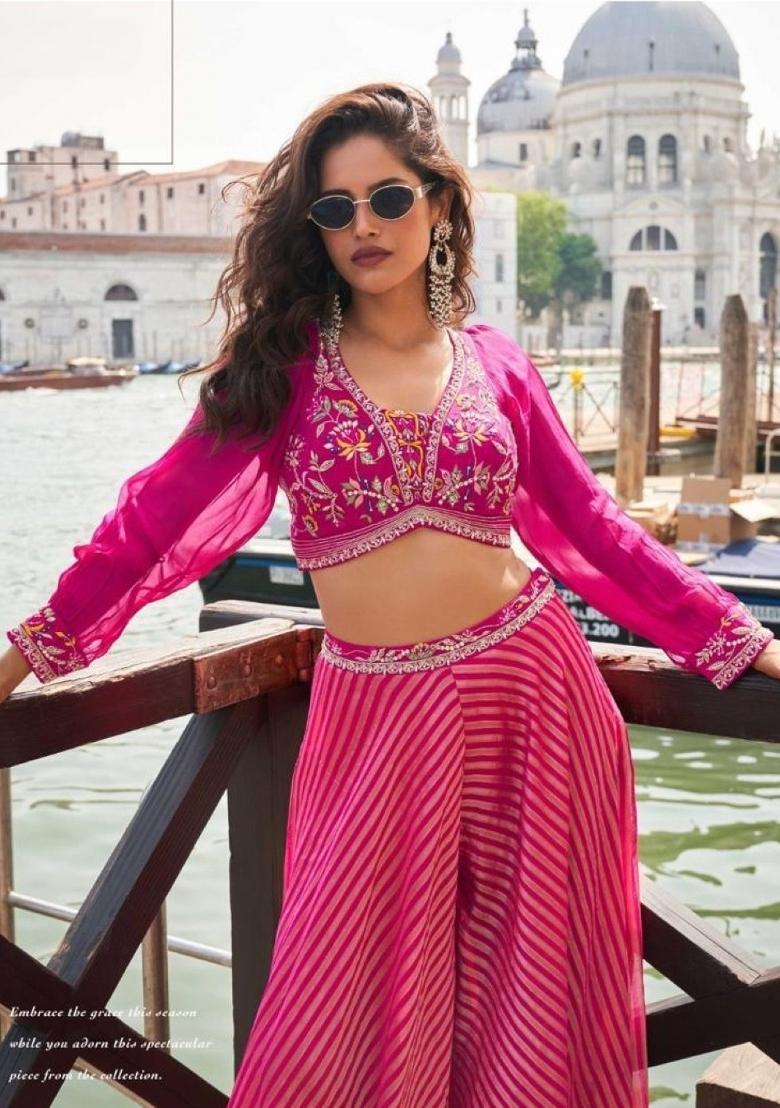 Pink Embroidered Silk Blend Kurta Set - Indya