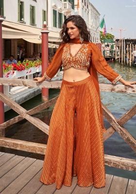 Orange Embroidered Silk Blend Kurta Set