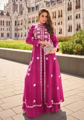 Rani Pink Embroidered Silk Blend Kurta Set