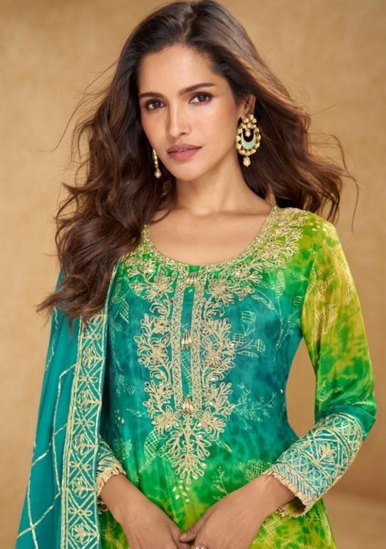 Blue Embroidered Silk Blend Kurta Set - Indya