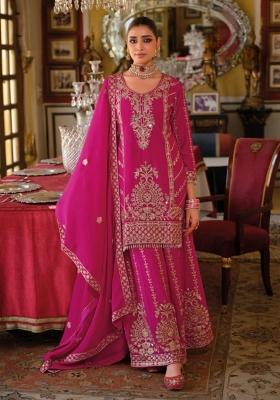 Magenta Embroidered Silk Blend Kurta Set