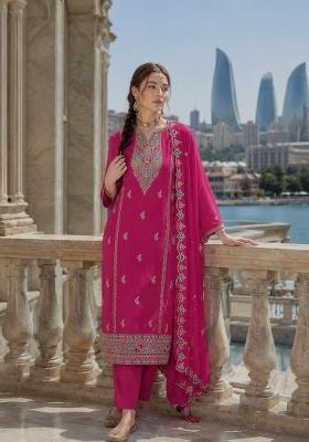 Rani Pink Embroidered Silk Blend Kurta Set
