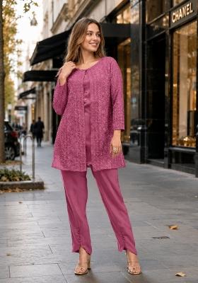 Pink Embroidered Georgette Kurta Set