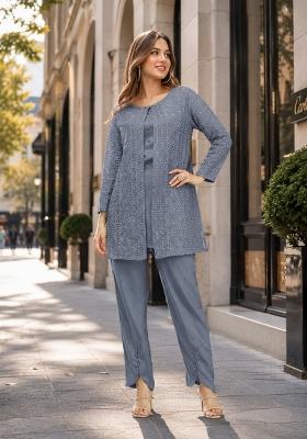 Grey Embroidered Georgette Kurta Set