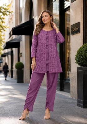 Purple Embroidered Georgette Kurta Set