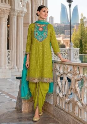 Green Embroidered Silk Blend Dhoti Suit