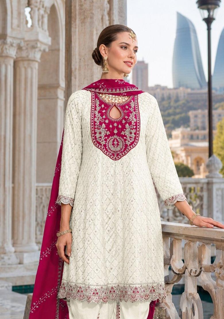 Mehendi Embroidered Silk Blend Dhoti Suit - Indya