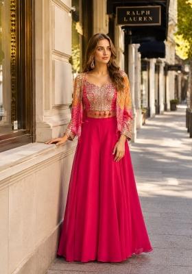 Magenta Printed Silk Indo Western