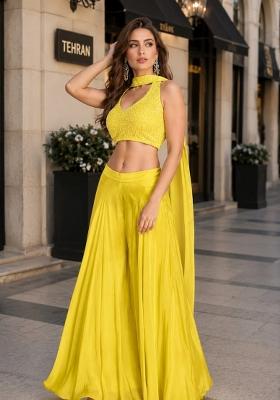 Yellow Sequin Work Silk Indo Western