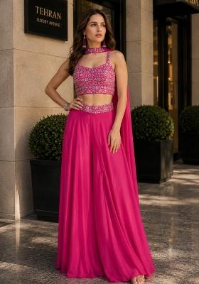 Magenta Sequin Work Silk Indo Western