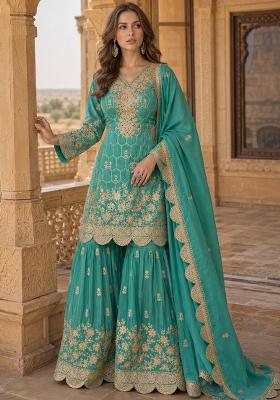 Sky Blue Embroidered Shimmar Kurta Set