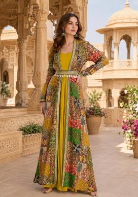 Yellow Printed Georgette Anarkali Set