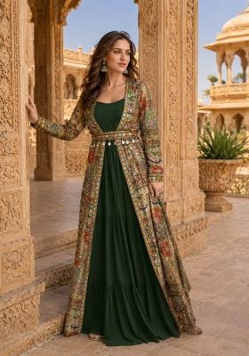 Dark Green Printed Georgette Anarkali Set