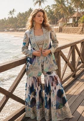 Navy Blue Embroidered Silk Blend Kurta Set