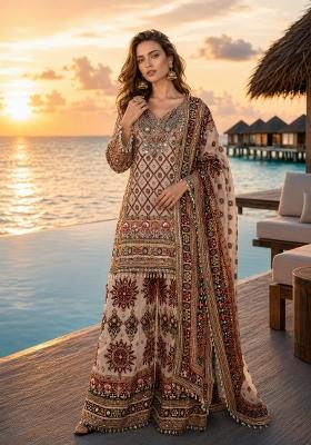 White Printed Crepe Kurta Set