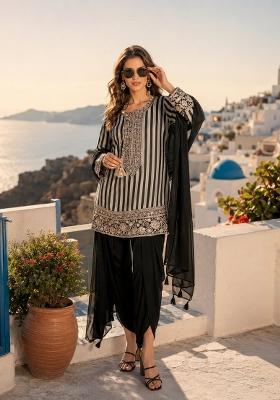 Black Embroidered Shimmar Kurta Set